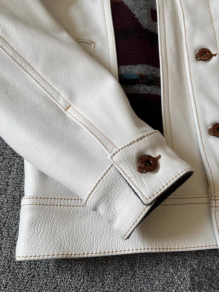 أزياء رجالي الخريف موتو السائق جلد البقر سترة جلدية حقيقية واحدة الصدر خمر نمط المرقعة معطف العمل حجم كبير 5XL