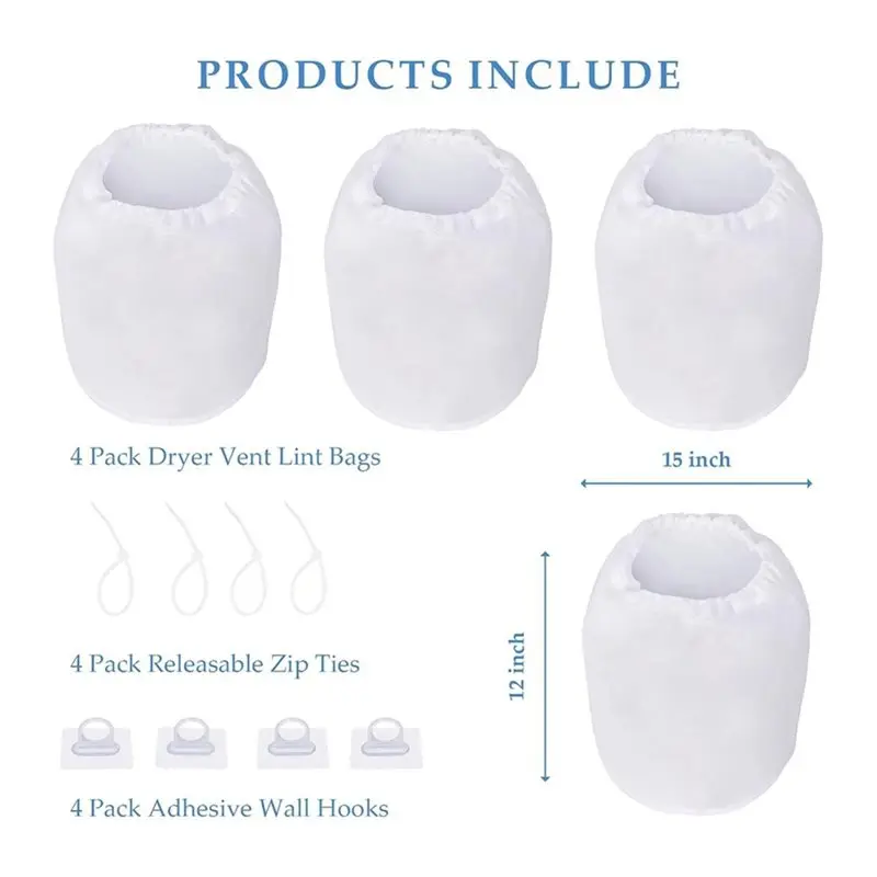 【A97Z】Dryer Vent Filter Bags 4 Set, Indoor Outdoor Ventless For Lint Trap Catcher And Dust Collection Bag For Dryers