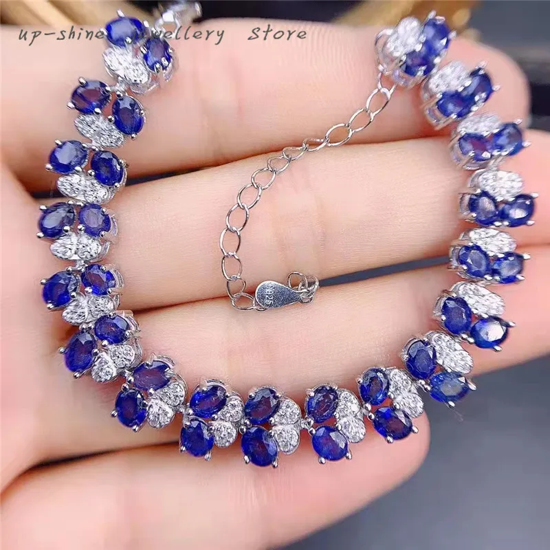 

New 925 Silver Inlaid Natural Sapphire Bracelet, Seiko Crafted, Luxurious and Beautiful, Gift for Mom, Customizable