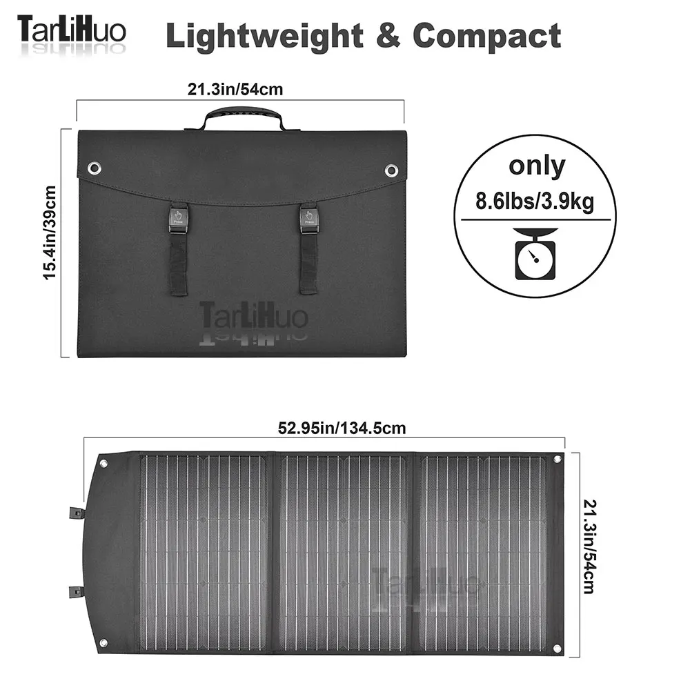 ETFE 태양 전지 패널, 접이식 광전지 패널, 휴대용 핸드백, DC 18V 태양 에너지 저장 장치, USB + C 타입 스마트 충전, 120W