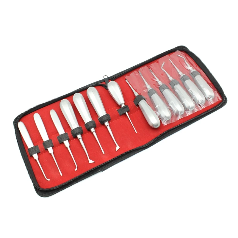 Autoclave 13pcs Dental Elevator Set Teeth Extraction Tooth Extracting Forceps Stainless Steel Curved Root Lift  Tools