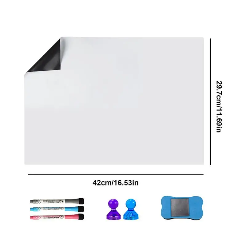 Magnetic Whiteboard For Wall Self-Adhesive Refrigerator Whiteboard Sheet Portable Whiteboard With 2 Magnets 3 Chalkboard Markers