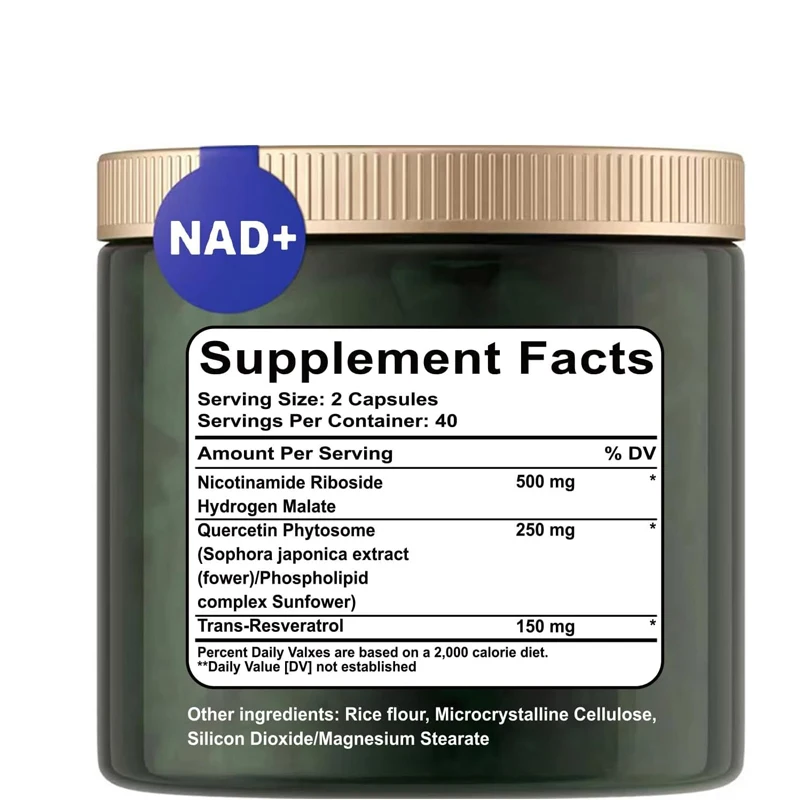 Supplément NAD +-Liposome Nicotinamide Nucléoside 900mg, Resvératrol Quercétin-Utilisé pour Anti-Vieillissement, Massage, Focus -80 Capsules