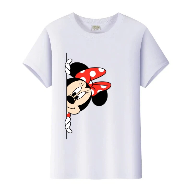 

Забавная одежда с короткими рукавами и принтом Микки Мауса Диснея, детская футболка, семейные топы, свободная футболка для девочек, блузка с круглым вырезом, женская футболка