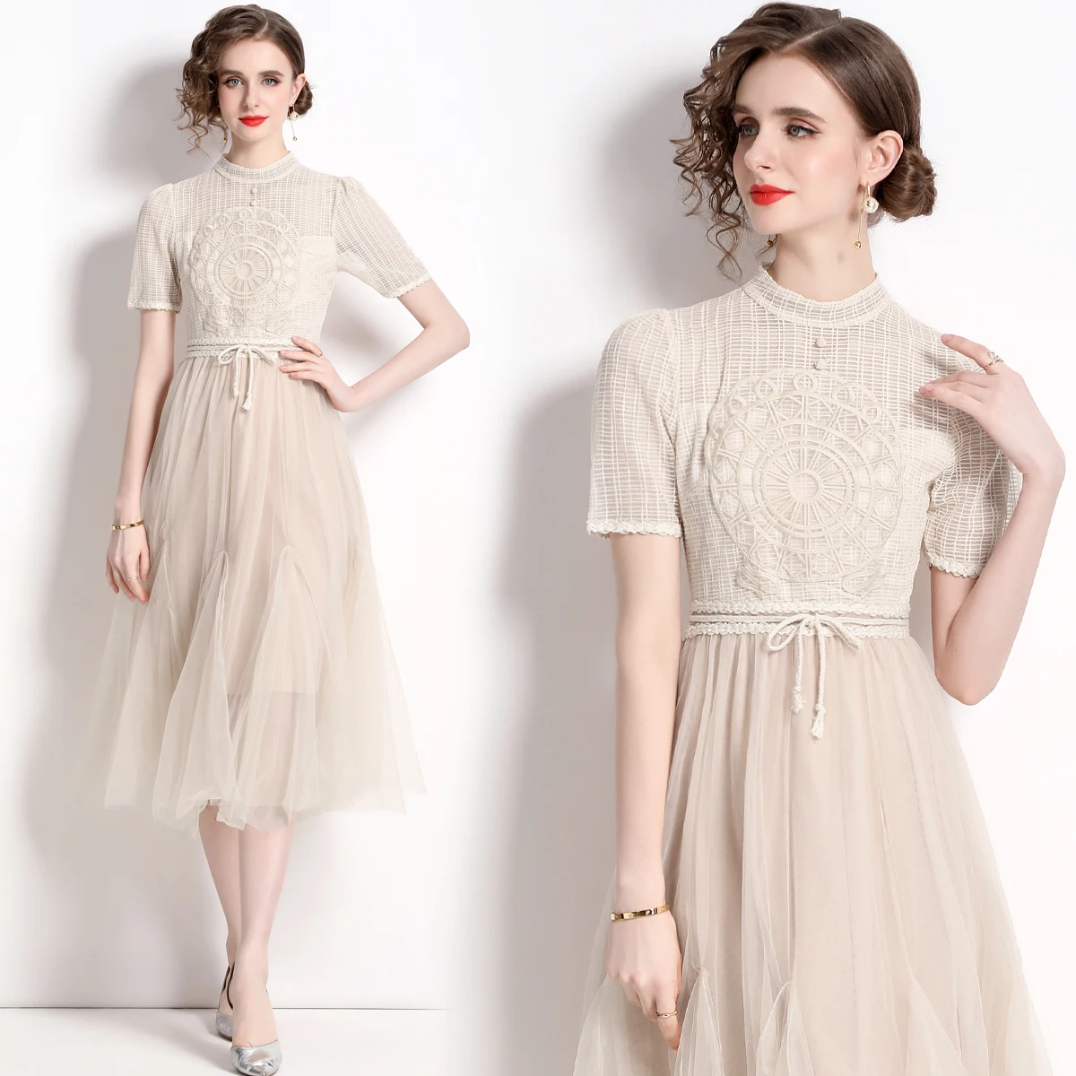 

Elegant and exquisite French sweet beauty dress from Europe and America mesh high waisted dress women skirt summer dress
