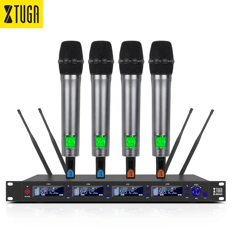 Xtuga M-6604S Dual Mode UHF To True Diversity System 4 Handheld Wireless Microphone