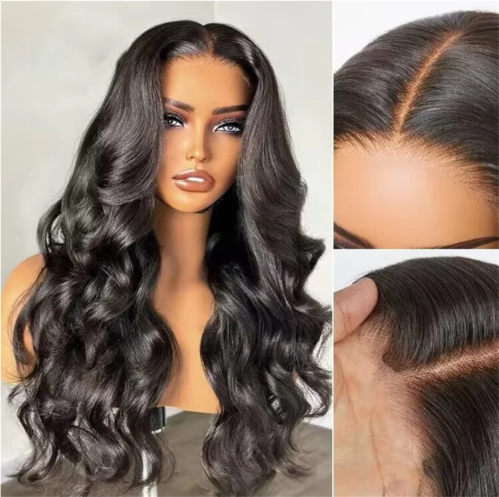 Long 26Inch Body Wave Natural Black  Glueless 5x5 Silk Base Jewish Human Hair Wig Baby Hair HD Lace European Hair Preplucked