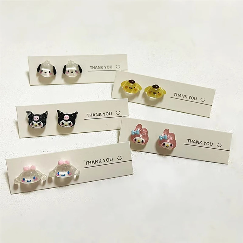 1Pair Sanrio Kuromi Cinnamoroll My Melody Pompompurin Earrings Plastic Harajuku Style Earrings Kawaii Cute Girl Mini Earrings