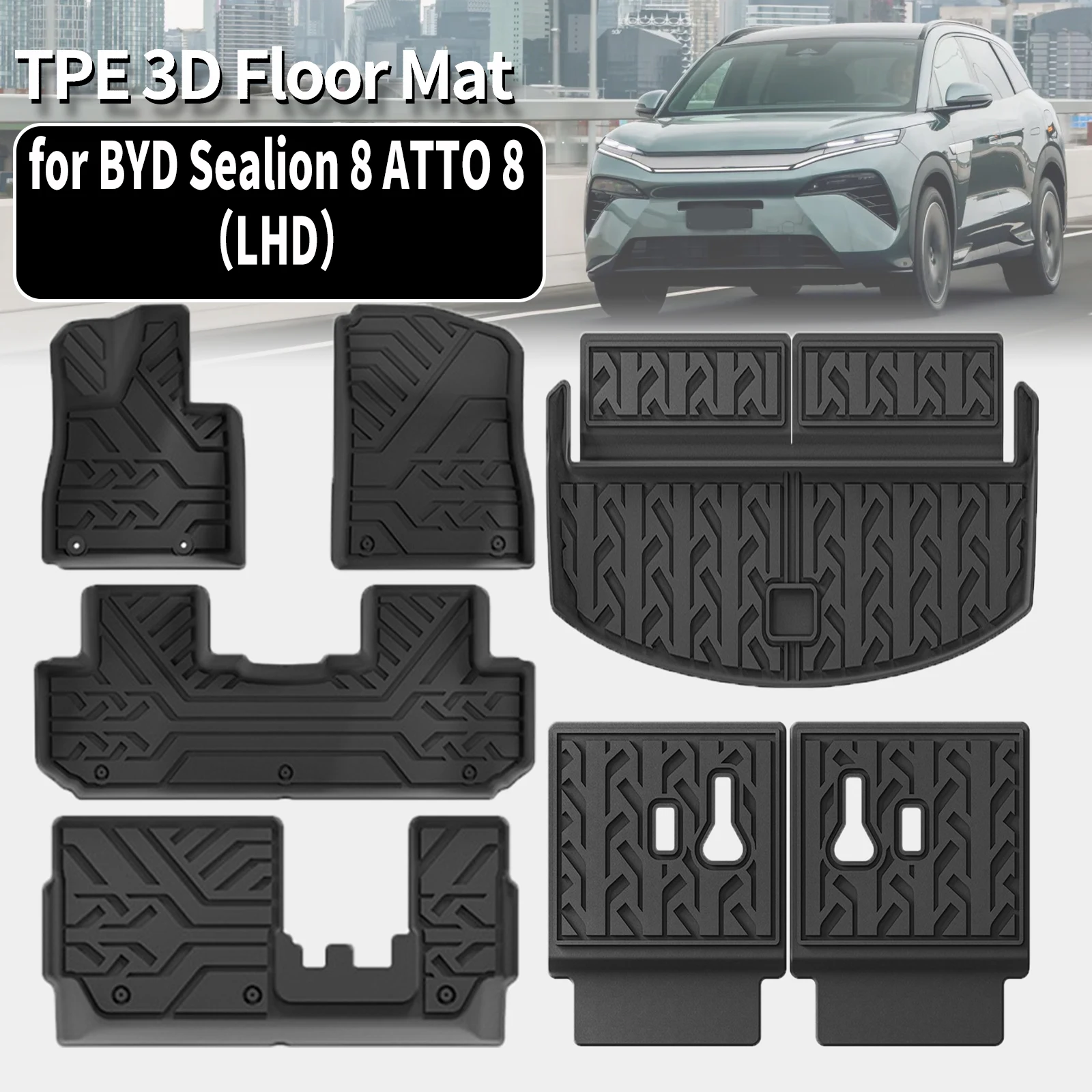 

for BYD Sealion 8 ATTO 8 Tang L 2025-2027 Eco-Friendly TPE Floor Mat & Trunk Pad Non-Slip Dustproof Car Interior Accessories