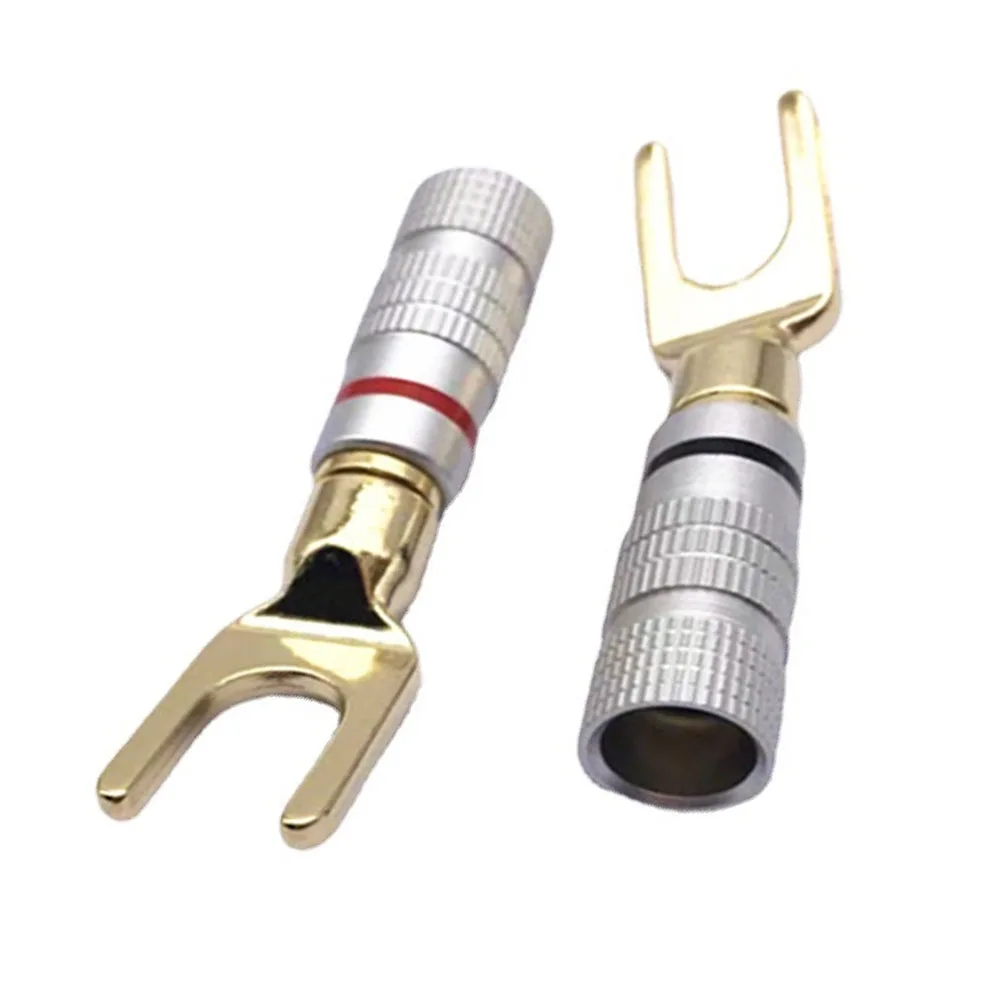 2PCS Banana Plug Gold Plated Y U Shape Screw Type Spade Connector for Speaker Amplifier Audio Cable Wire Terminal