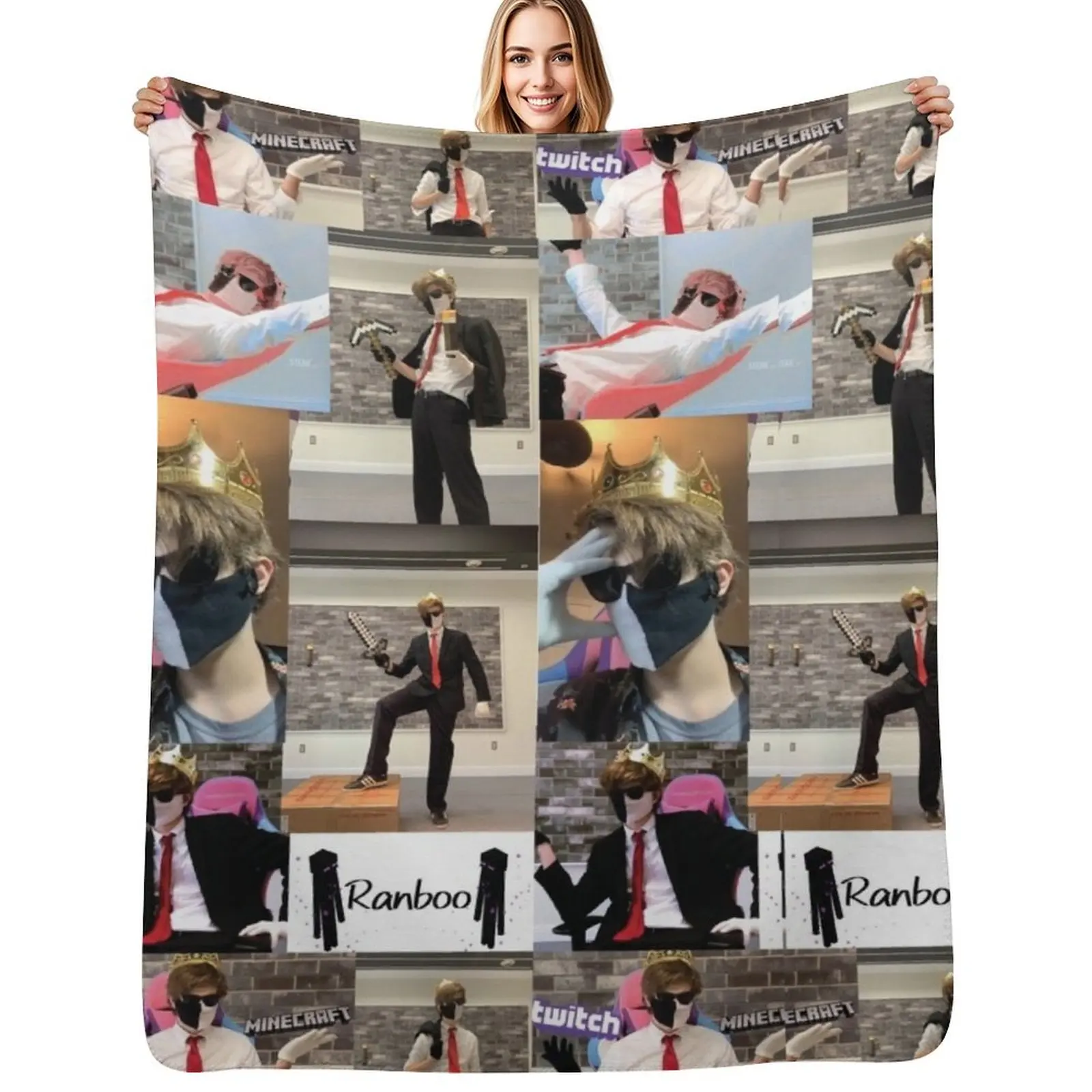 

Ranboo Collage Throw Blanket Flannel Fleece Soft Warm Throw Blanket