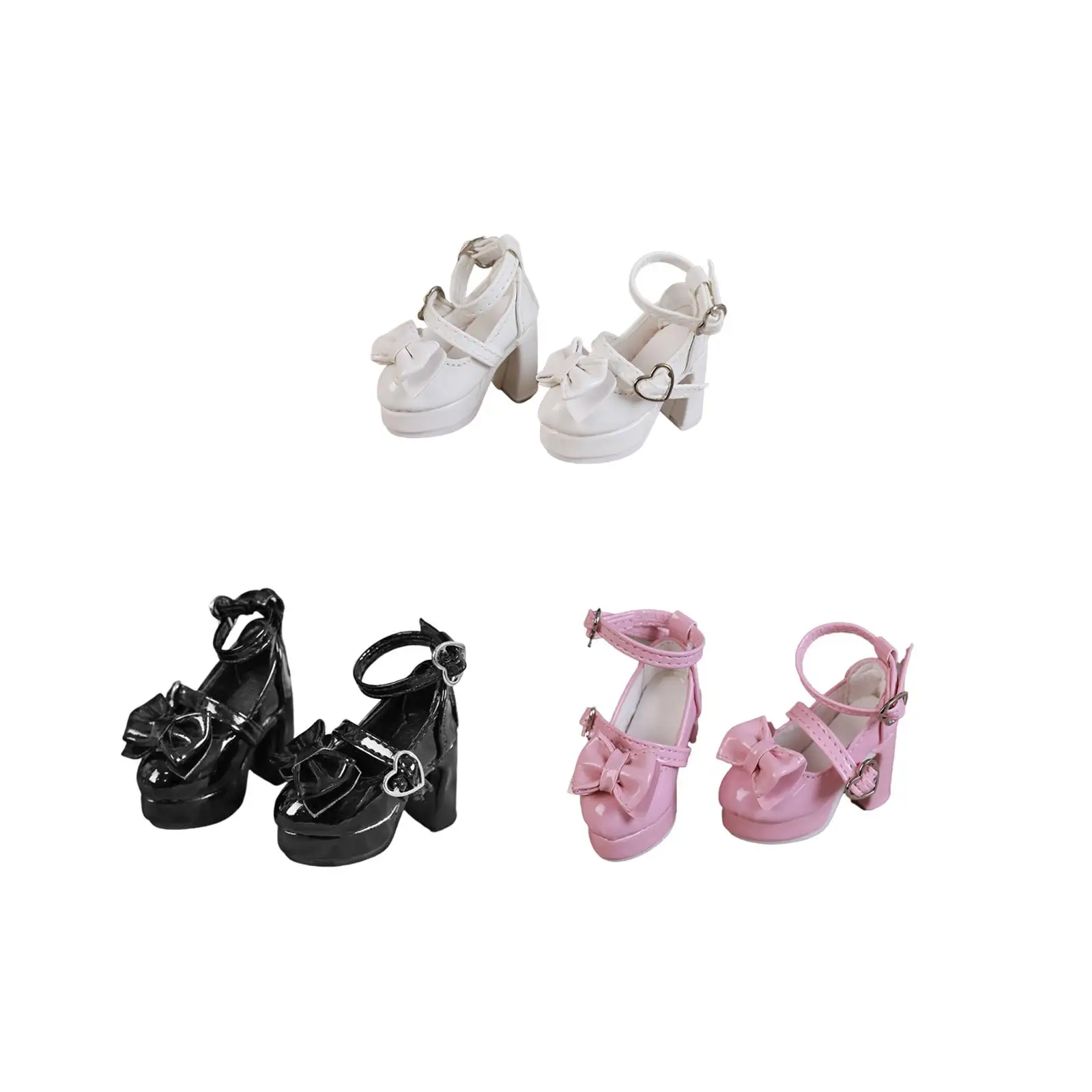 1/4 Scale Female Shoes Doll Dress up Fashion Realistic Heart Buckle with Cute Bow Doll Accessories Miniature High Heel Shoes