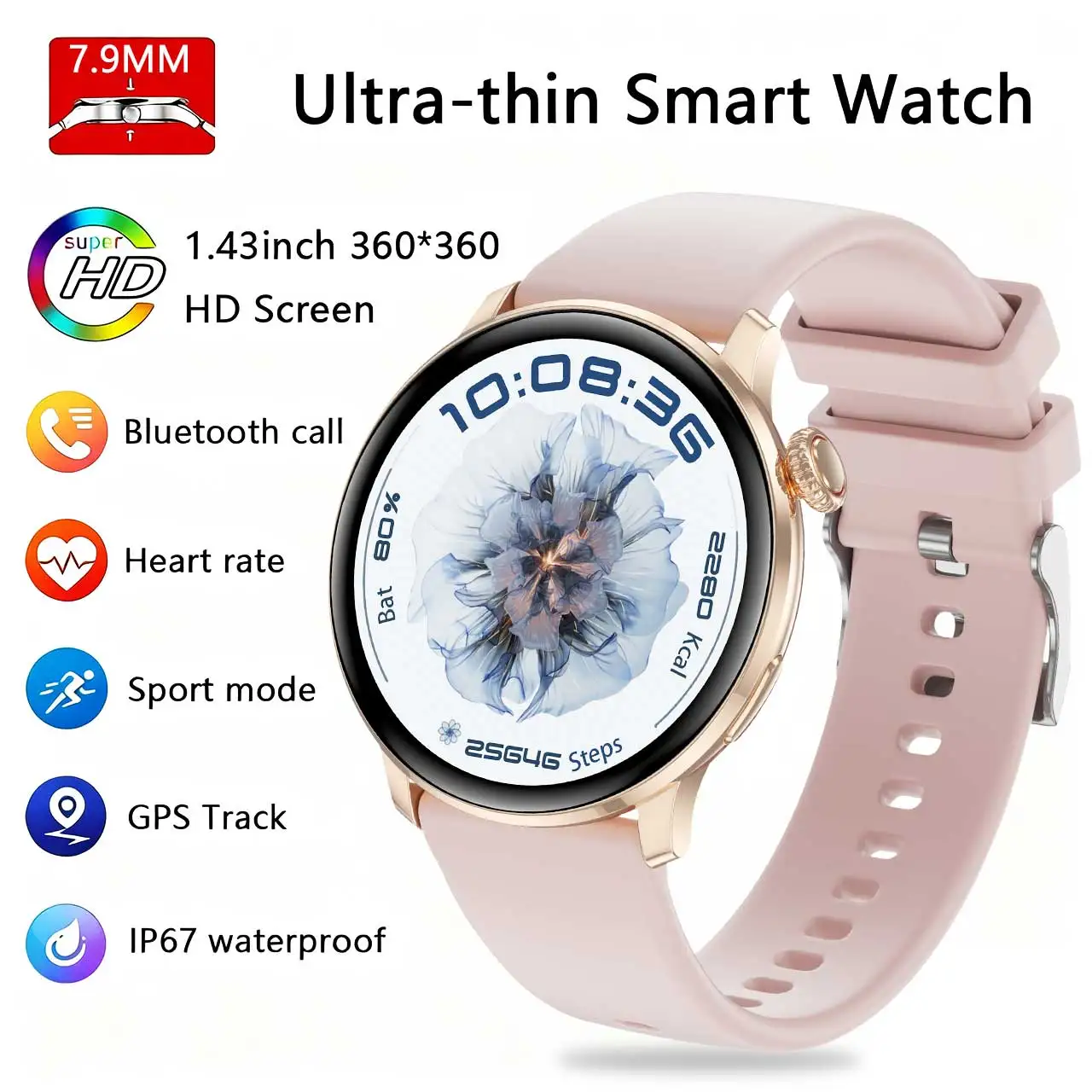 

2025 NFC Smart Watch Amoled HD GPS Track Sports Heart Rate Bluetooth Call Waterproof Ladies Women Smartwatch For Huawei Xiaomi