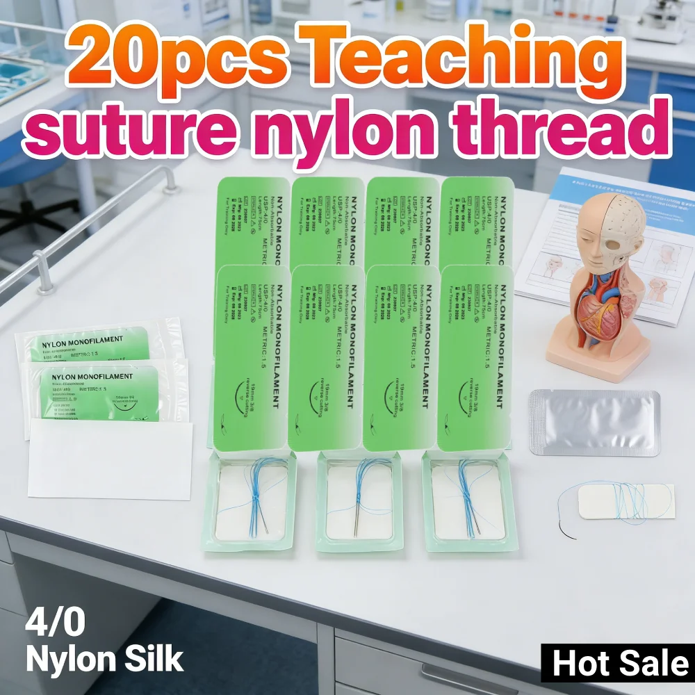 

20 шт., 4/0, медицинская нить из моноволокна, нейлоновый шелковый комплект для ветеринарной практики, набор для наложения швов, без травм, для обучения студентов-медиков