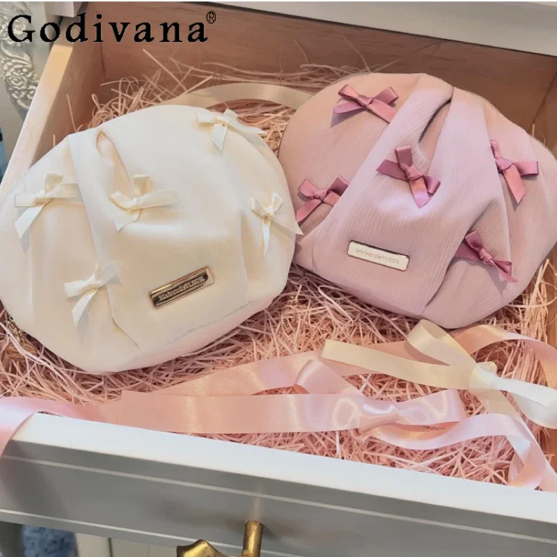 

Japanese Princess Bow Ribbon Tote Bag Women's Fashion Versatile Sweet Girls Handbag Cosmetic Bags Ladies Makeup Bags
