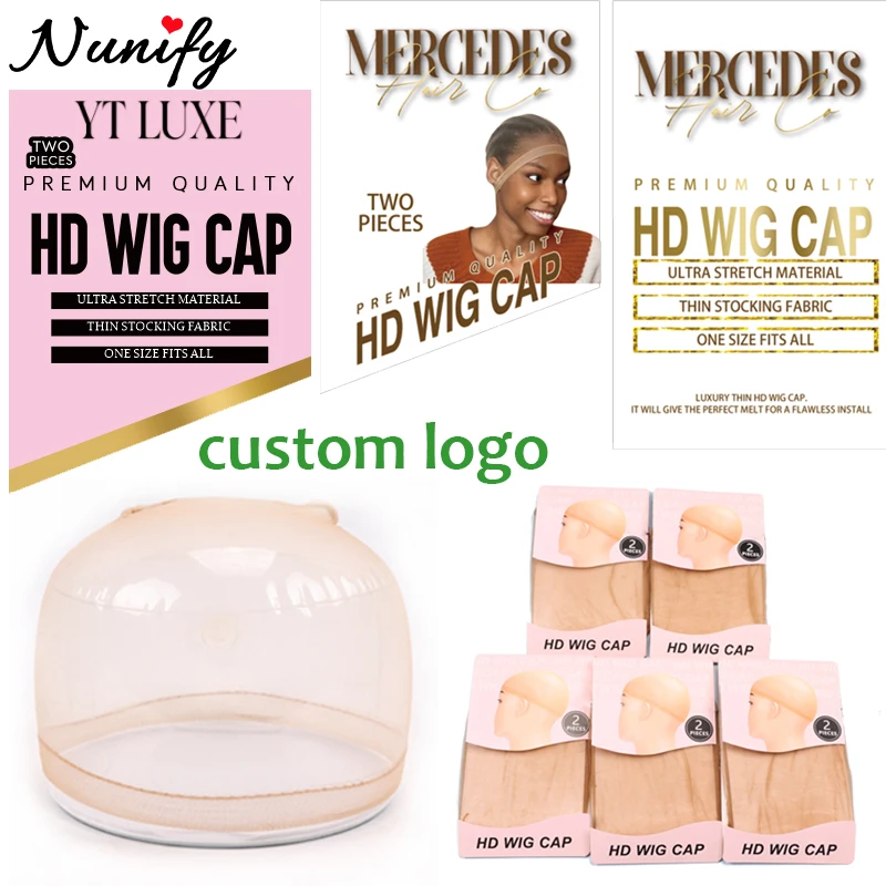 Personalized Your Own Brand For Hd Stocking Wig Cap 50/100Packs Custom Packaging For Hd Sheer Wig Cap Invisible Stocking Wig Cap