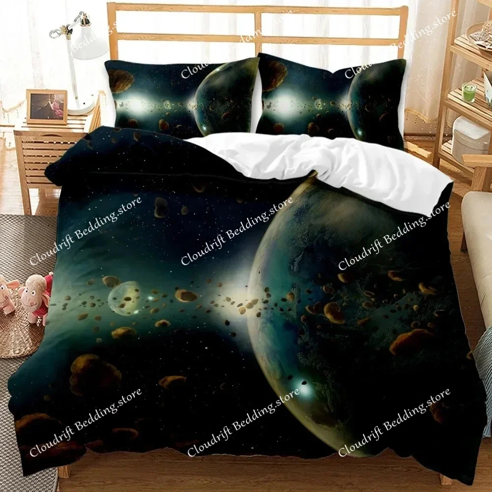 Planet Duvet Cover Universe Twin Bedding Set Solar System Outer Space Quilt Cover 3D Starry Sky Astronomy Polyester Bedding Set