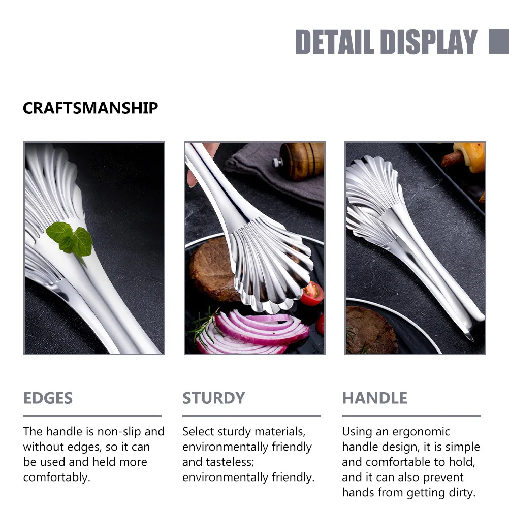 

Stainless Steel Bread Tong Non-Slip Ergonomic Handle Multifunctional Food Tongs For Kitchen Bbq Buffet Toast Cake Clip