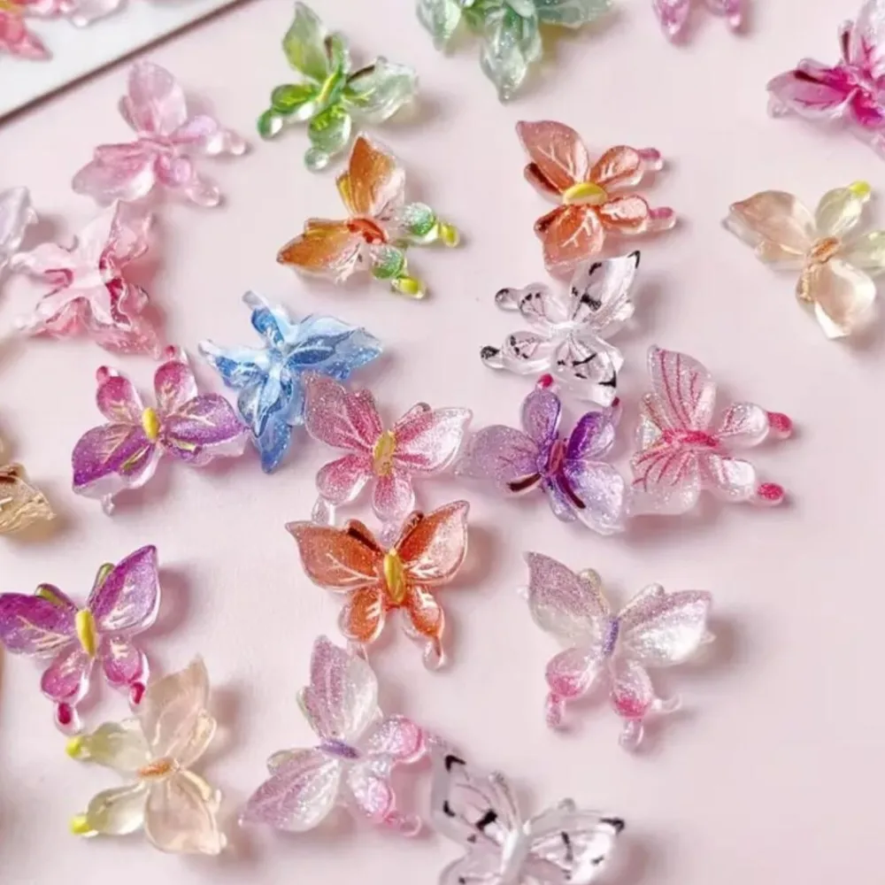 50pcs 3D résine dégradé fée papillon Nail Art breloques couleur mixte papillons strass bijoux à bricoler soi-même gemmes accessoires de manucure