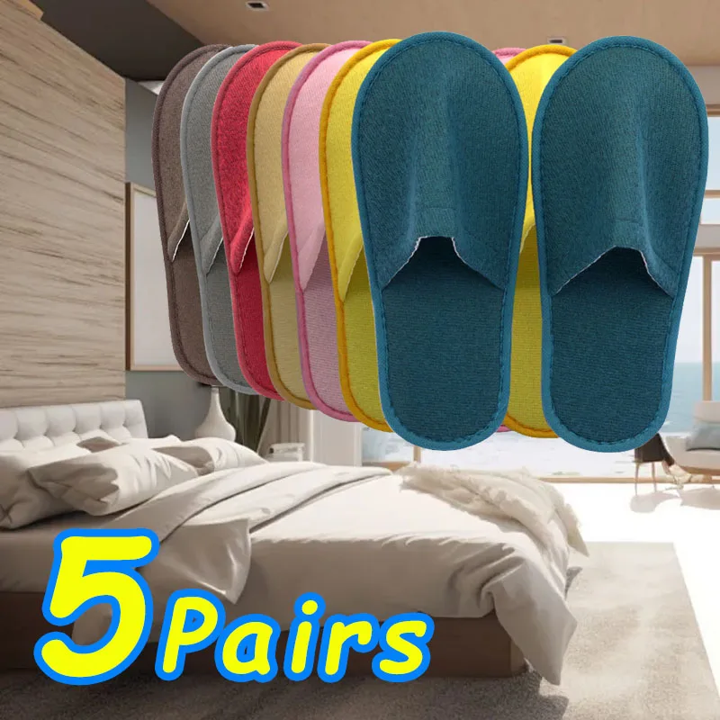 5 Pairs/Set All-inclusive Hotel Home Slippers Travel Spa Slippers Anti-slip Flat Shoes Unisex House Home Guest Indoor Slippers