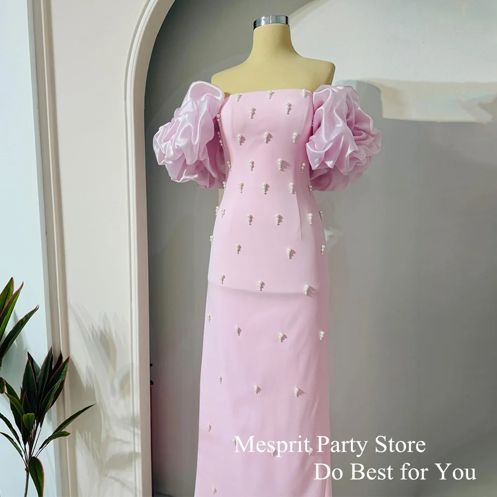 Pearls Prom Dress Puff Sleeves Strapless Straight Floor Length Formal Evening Dresses Formal Occasion Gown Custom Color