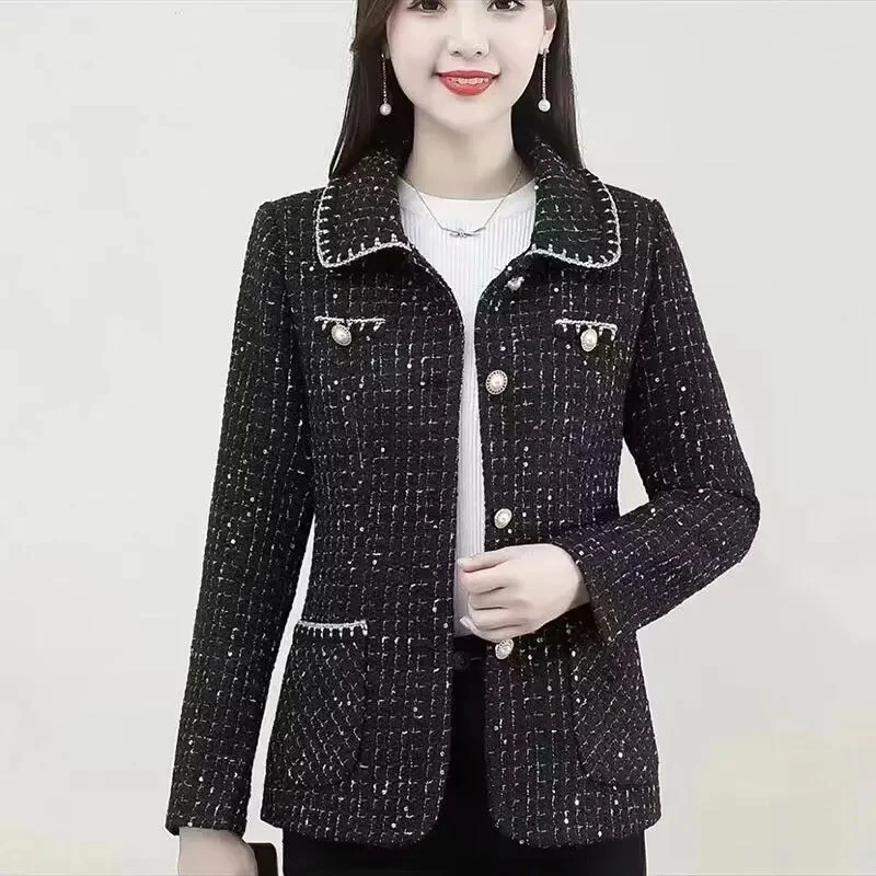 Veste imbibée pour femme, blazer sauvage pour femme, haut d'âge moyen et vieux, manteau de printemps et d'automne, petit parfum de la mère, vêtements d'extérieur féminins, nouvelle mode