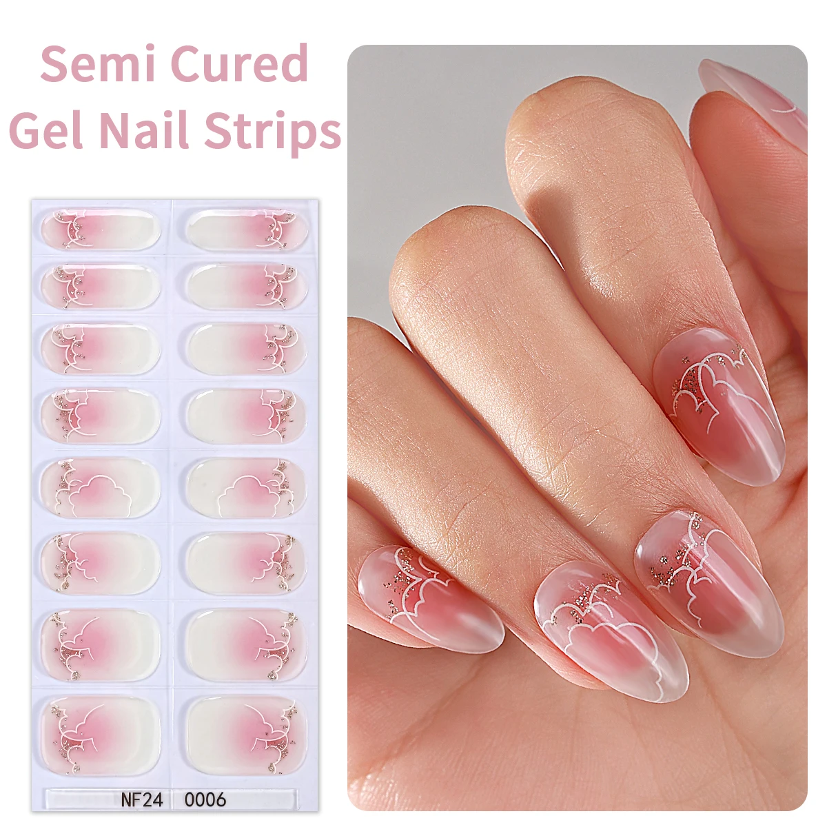 16Tips Semi Cured Gel Nail Stickers Solid Color UV Nail Sticker Long-Lasting Solid Nail Wraps For Women Manicure Decoration DIY