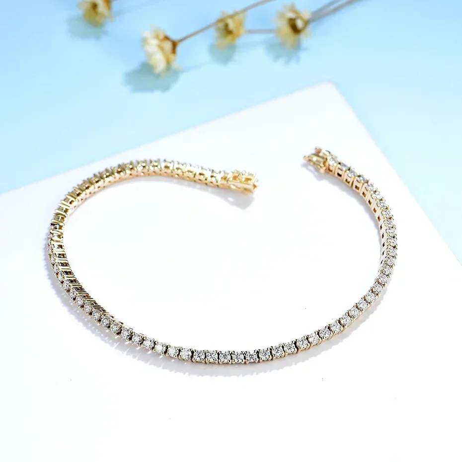 モアッサナイト ブレスレット 14K イエロー ゴールド 女性用