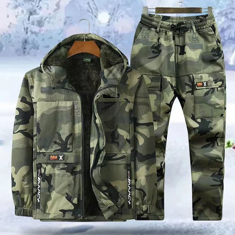 Winter Plush Labor Protection Suit Men\'s Thickened Wear-resistant Camouflage Suit Construction Work Warm And Cold Proof