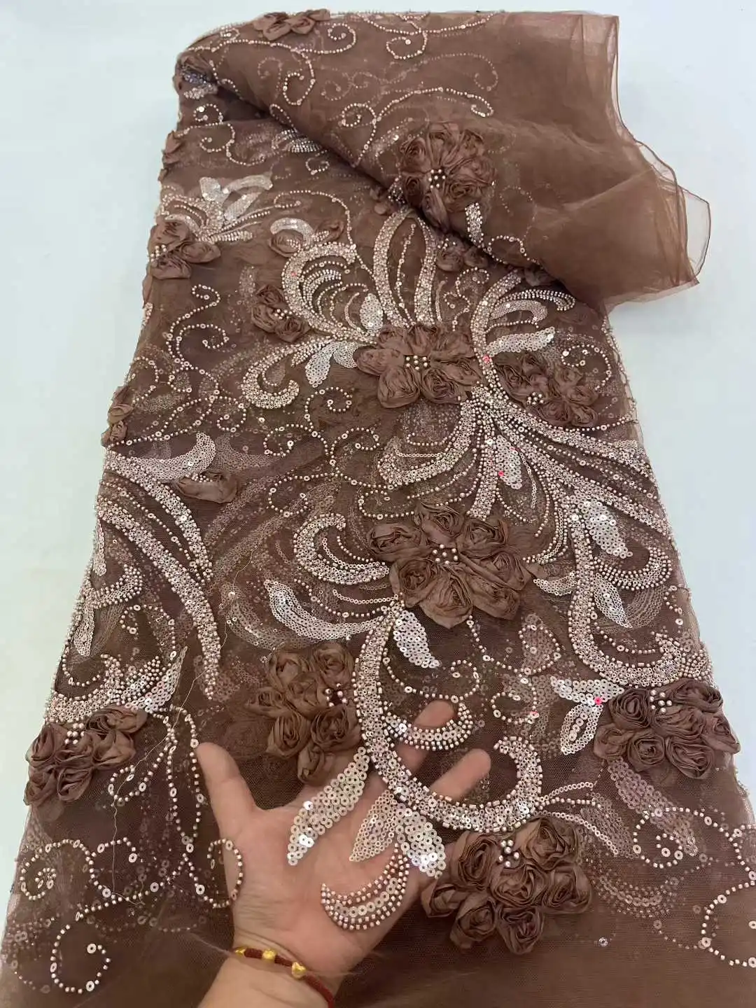 Tela de encaje de lentejuelas africanas 2025, tela de encaje con cuentas francesas de alta calidad Nigeria para vestido de fiesta nupcial