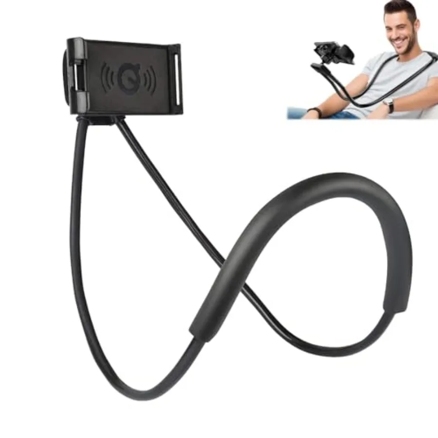 

Cell Phone Stand Hanging on Neck Upgraded, Hands-Free Mobile Phone Holder Clip on Bed/Table 360 Rotation iPhone Tablet Mount Br