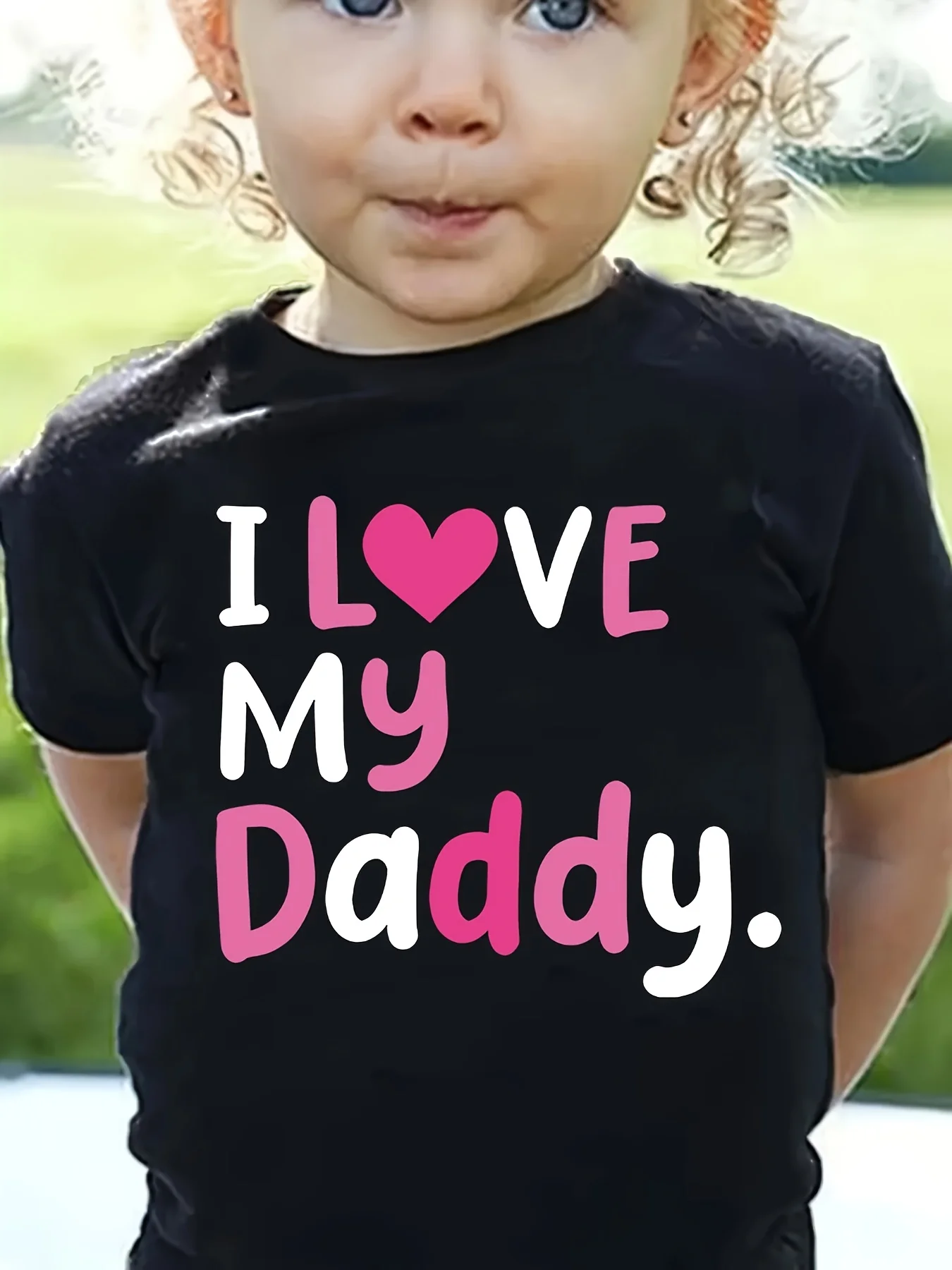 

Girls' Crew Neck T-Shirt - Casual Top with "I Love My Daddy" Letter Print, Summer Children Short Sleeve, Regular Fit for Summer