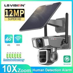 LS VISION telecamera ad energia solare Wireless Outdoor Dual Screen 4G e wifi Multi-lens 2K 10x Zoom PIR Auto Tracking CCTV security Cam