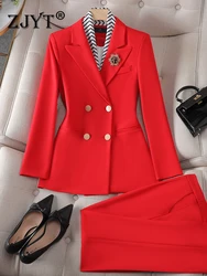 ZJYT Office Lady Formal Blazer Pants Suits 2 Piece Matching Set Conjuntos Para Mujeres Elegant Business Jacket Trousers Sets