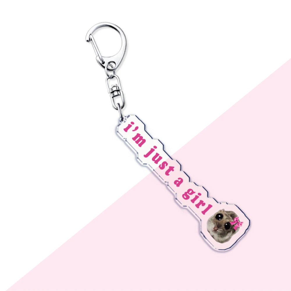 Fun Meme Im Just A Girl Sad Hamster Key Chain Keychains Ring for Accessories Bag Funny Pendant Keyring Jewelry Fans Gifts