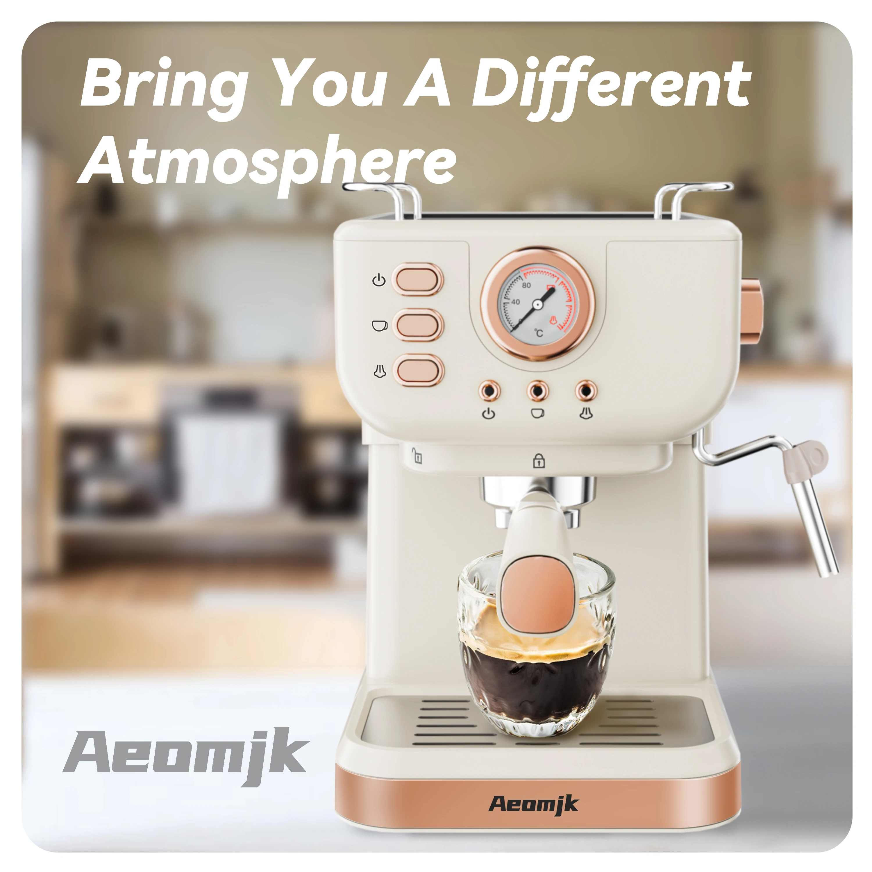 

Aeomjk Italian-Style Coffee Machine, One-Touch Operation, with Thermometer, Semi-Automatic Coffee Maker, 1.5L Water Tank, Can Make Espresso, Latte, Cappuccino