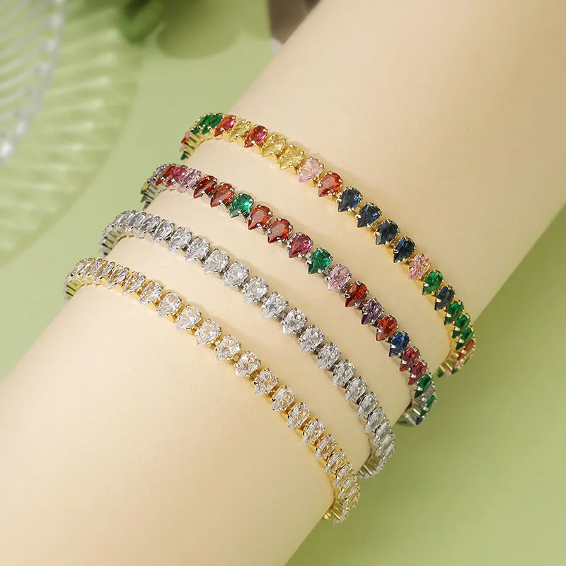 HECHENG، سوار نحاس 18 قيراط مطلي بالذهب ملون AAA قطرة الماء زركونيا للرجال زوجين مجوهرات أنيقة 1 قطعة