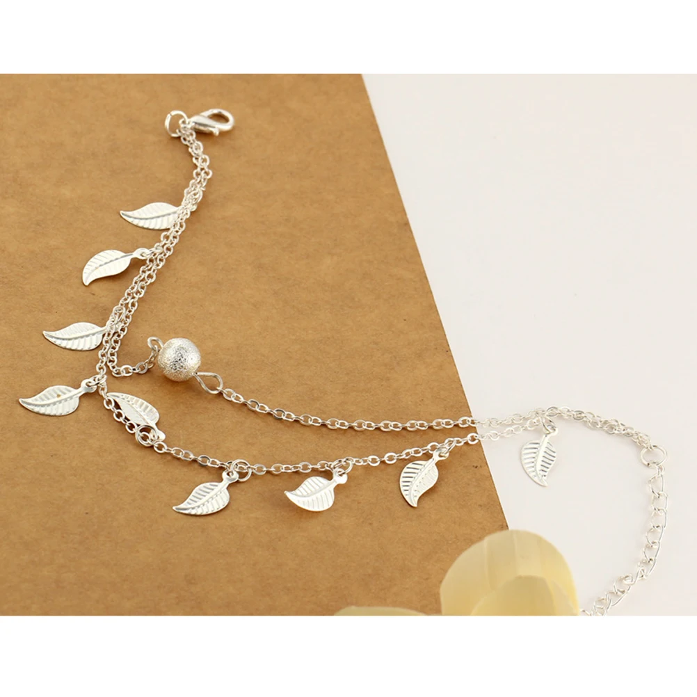 

Elegant Women Anklet Bracelet Small Leaves Tassel Lightweight Portable Golden Gift for Female Friends Ankle Chain