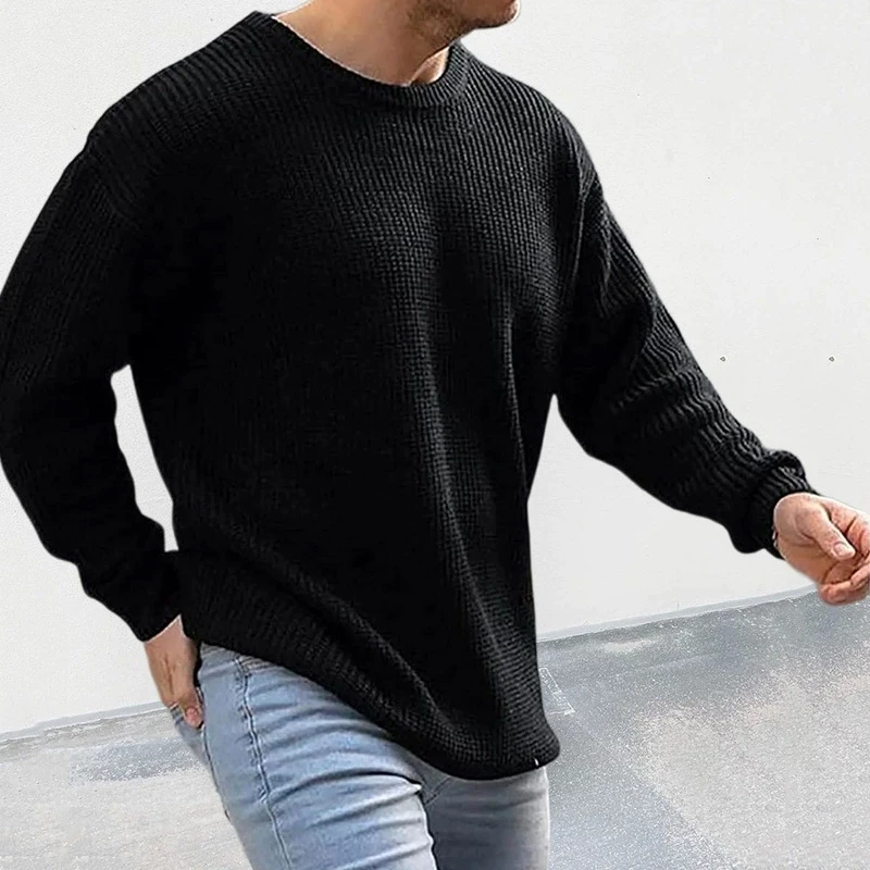 

Autumn and winter new knitted sweater solid color round neck long sleeved pullover sweater European and American men's sweater