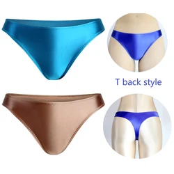 MJINM Women's Satin Glossy Knickers Underwear T-back Panties Sports Oil Shiny Tights Underpants Low Waist Briefs Yoga Lingerie