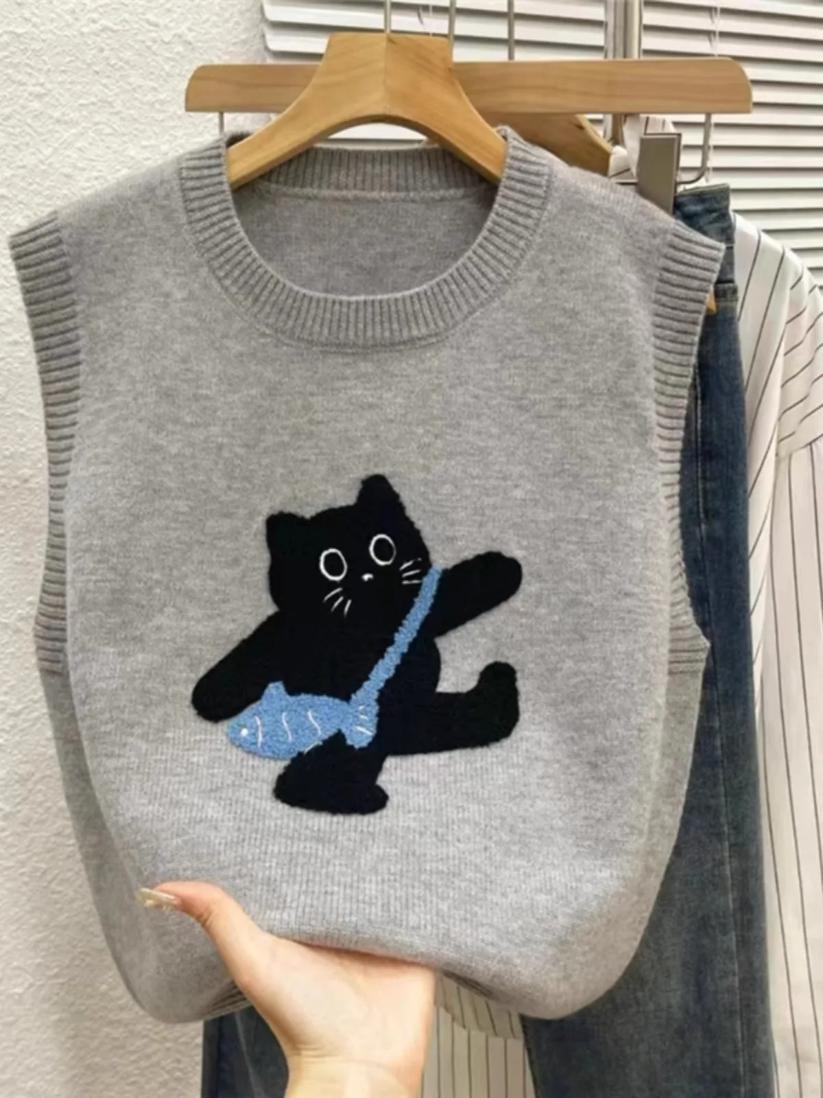 

Новый осенне-зимний модный женский вязаный жилет в корейском стиле, круглый вырез, для повседневной носки