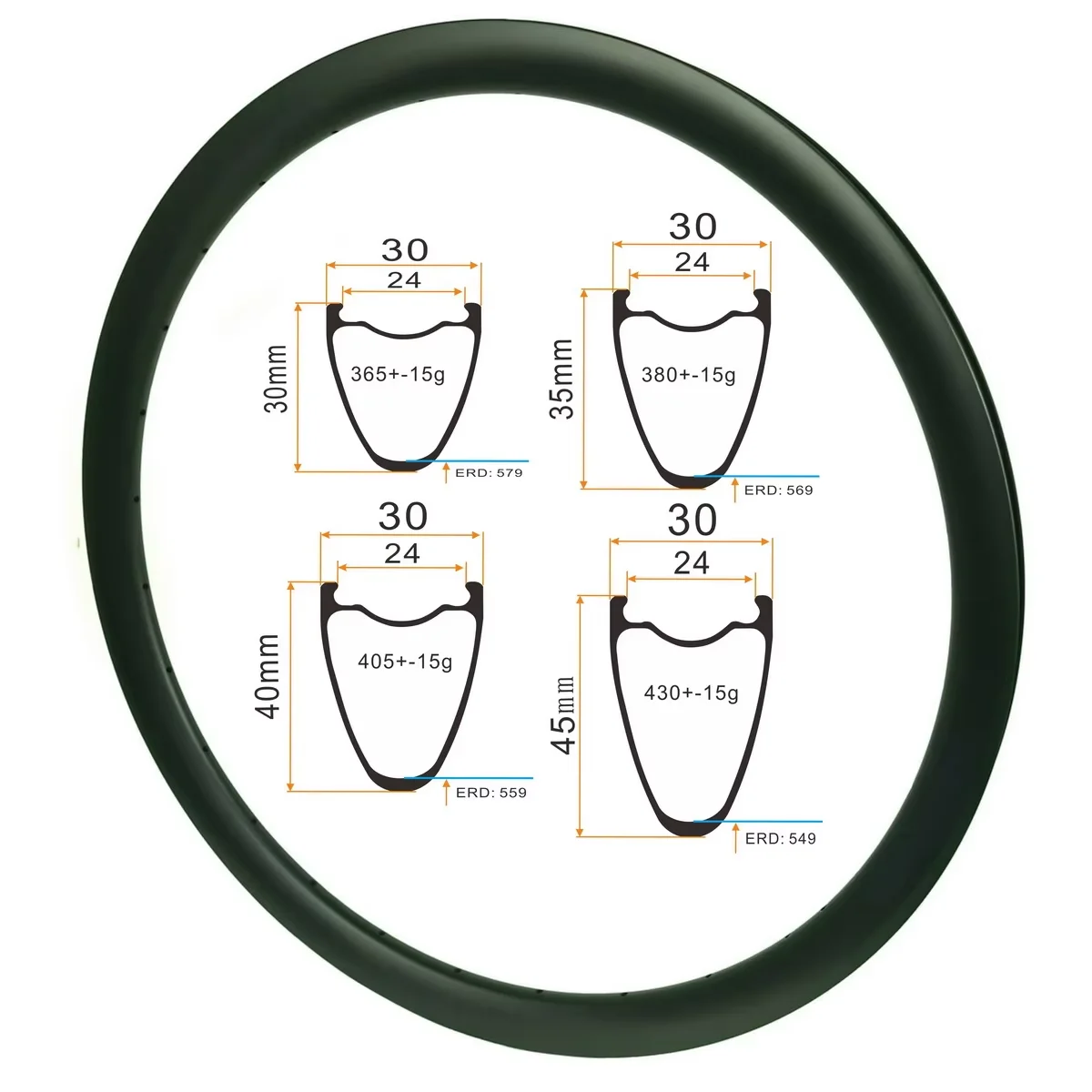 700C Gravel Bike Carbon Rims 24mm Internal Width Tubeless Light Weight 30mm 35mm 40mm 45mm 50mm Profile 29ER Toray T800