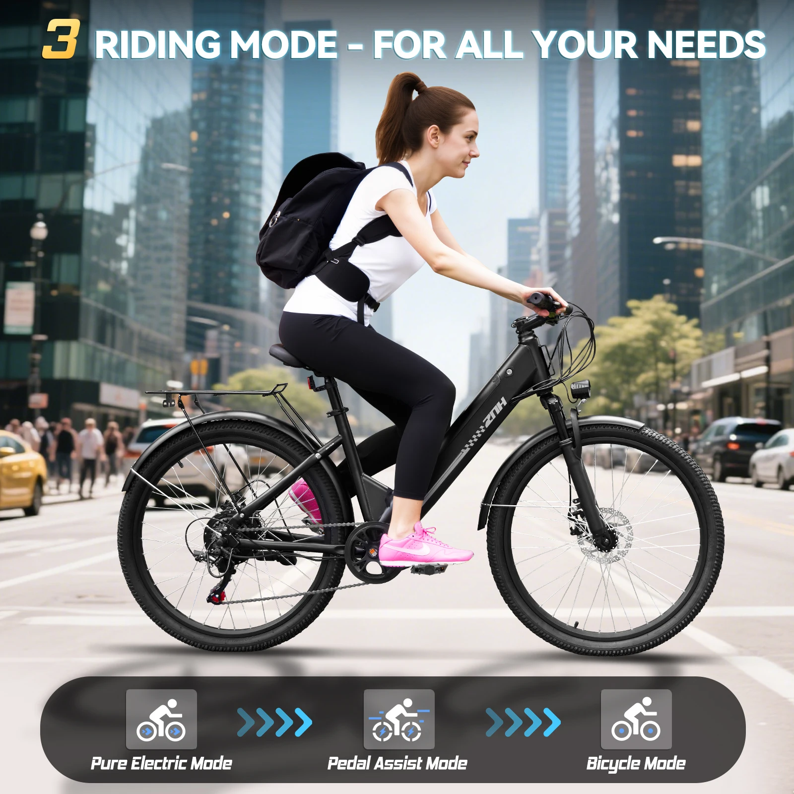 1000W Peak Electric Bike for Adult,26" Tires 50Miles Range Commuting Ebike,Removable,20MPH,7-Speed