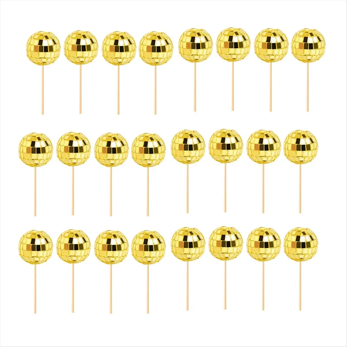 ABFW 24 PCS Disco Ball Cupcake Toppers Disco Ball Cupcake Picks Reflective Mirror Ball Cake Toppers Disco Decorations Gold