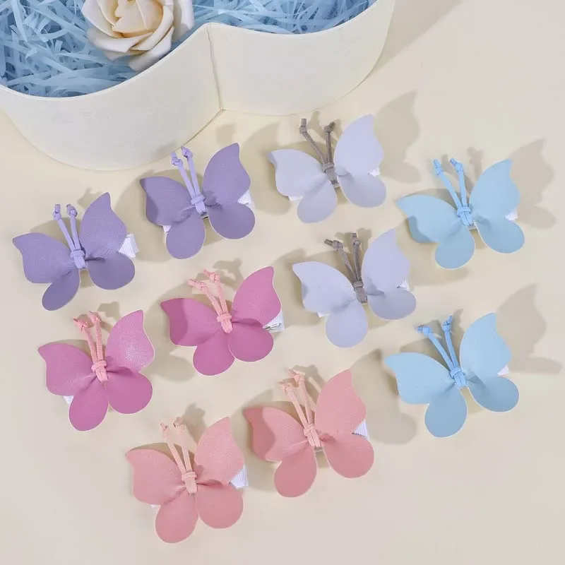 Oaoleer 10Pcs/lot PU Butterfly Hair Bow Clips For Baby Girls Solid Bow Hairpins Barrette Chirdren Headwear Kids Hair Accessories