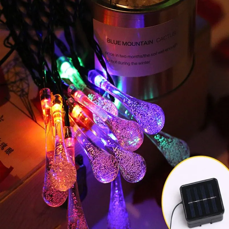 Luci a goccia d\'acqua a LED solari luci a stringa di festa decorazione da giardino fata impermeabile decorazione di ghirlande di strada all\'aperto