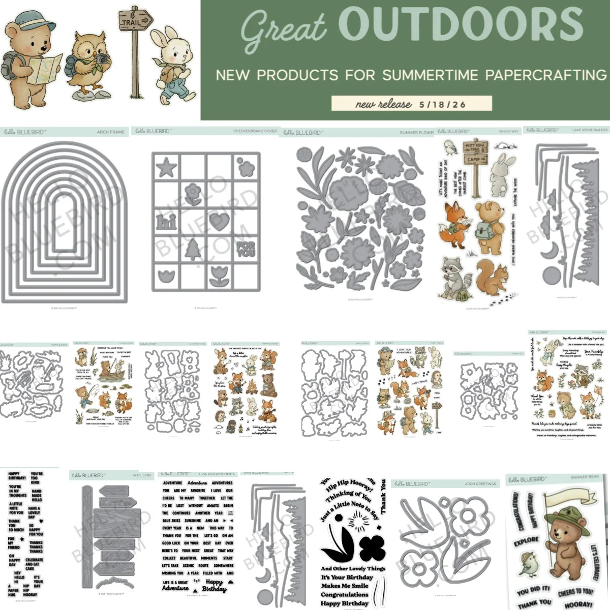 

Summer 2026 Flowers Fishing Bear Trails Metal Cutting Dies Clear Stamps For Diy Making Gift Card Scrapbook Embossed Decoration