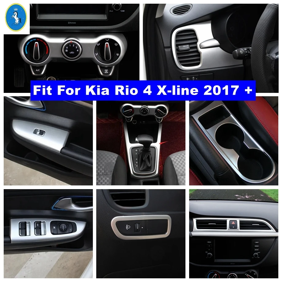 

Matte Interior Accessories Air Glass Lift Button Gear Shift Water Cup Holder Panel Cover Trim For Kia Rio 4 X-line 2017 - 2020