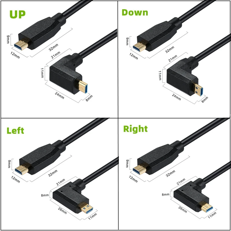 Angled Micro HDMI Compatible Male to Male 8K/4K Gold Plated Extension Cable for HDTV, Camcorder, Game Player  Slim HD Cable