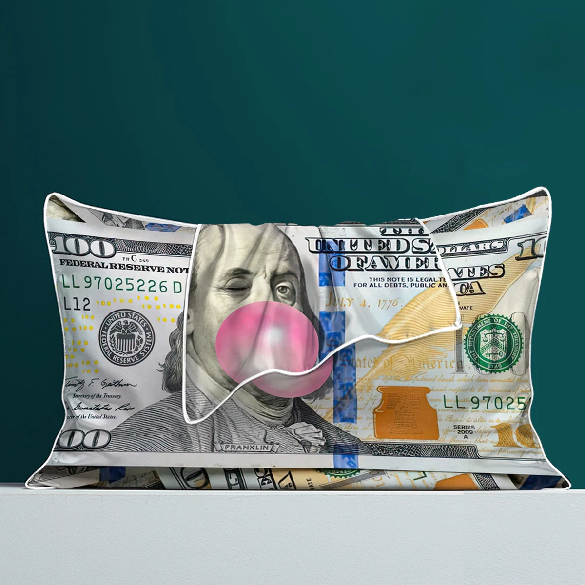 One Hundred Dollar Bill Pillow Shams Cute Benjamin Franklin Wink Set of 2 Pink Bubble Gum Theme Bed Pillow Cases